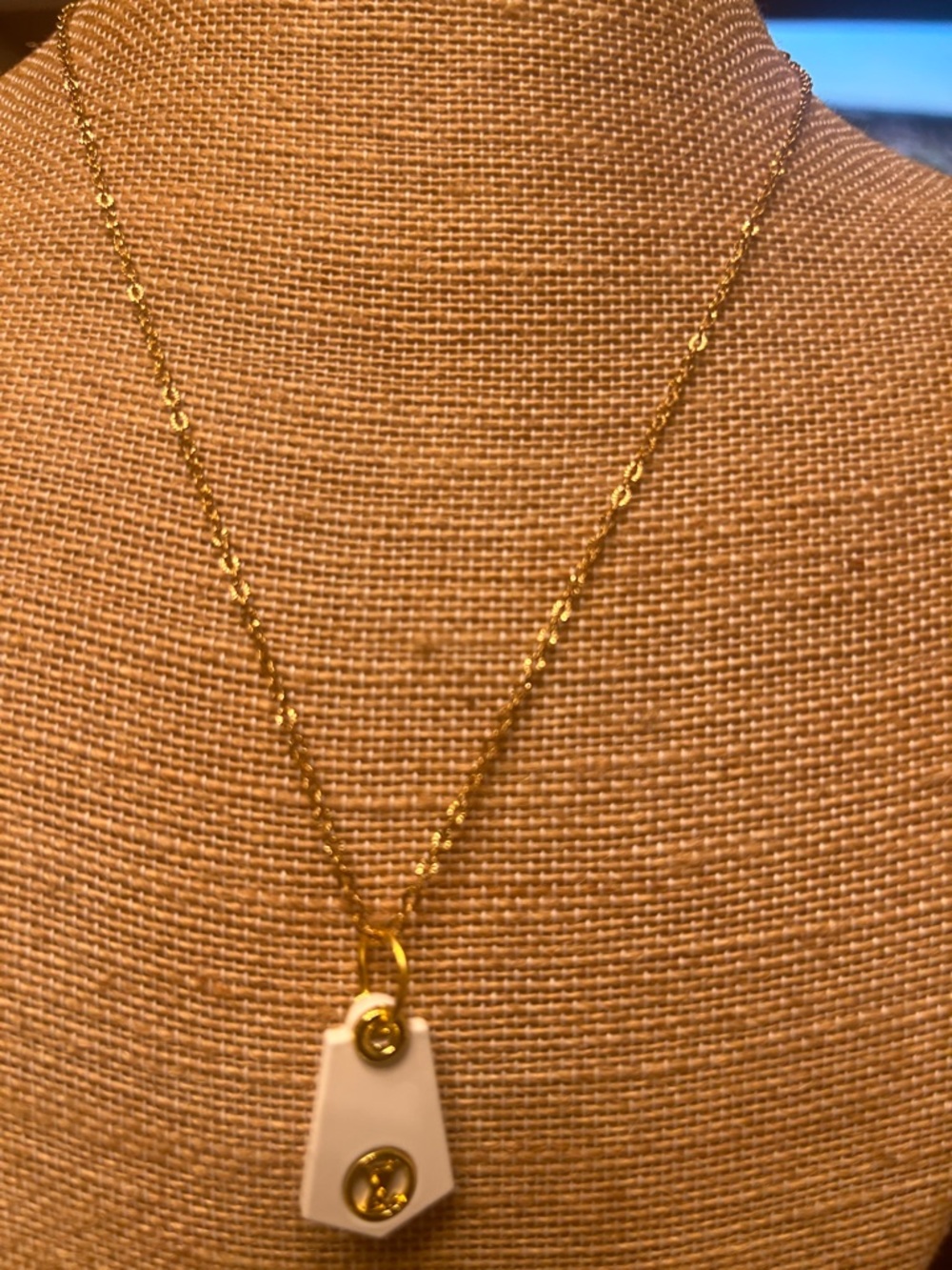 Gold Chain Necklace with White Pendant - Picture 9 of 10